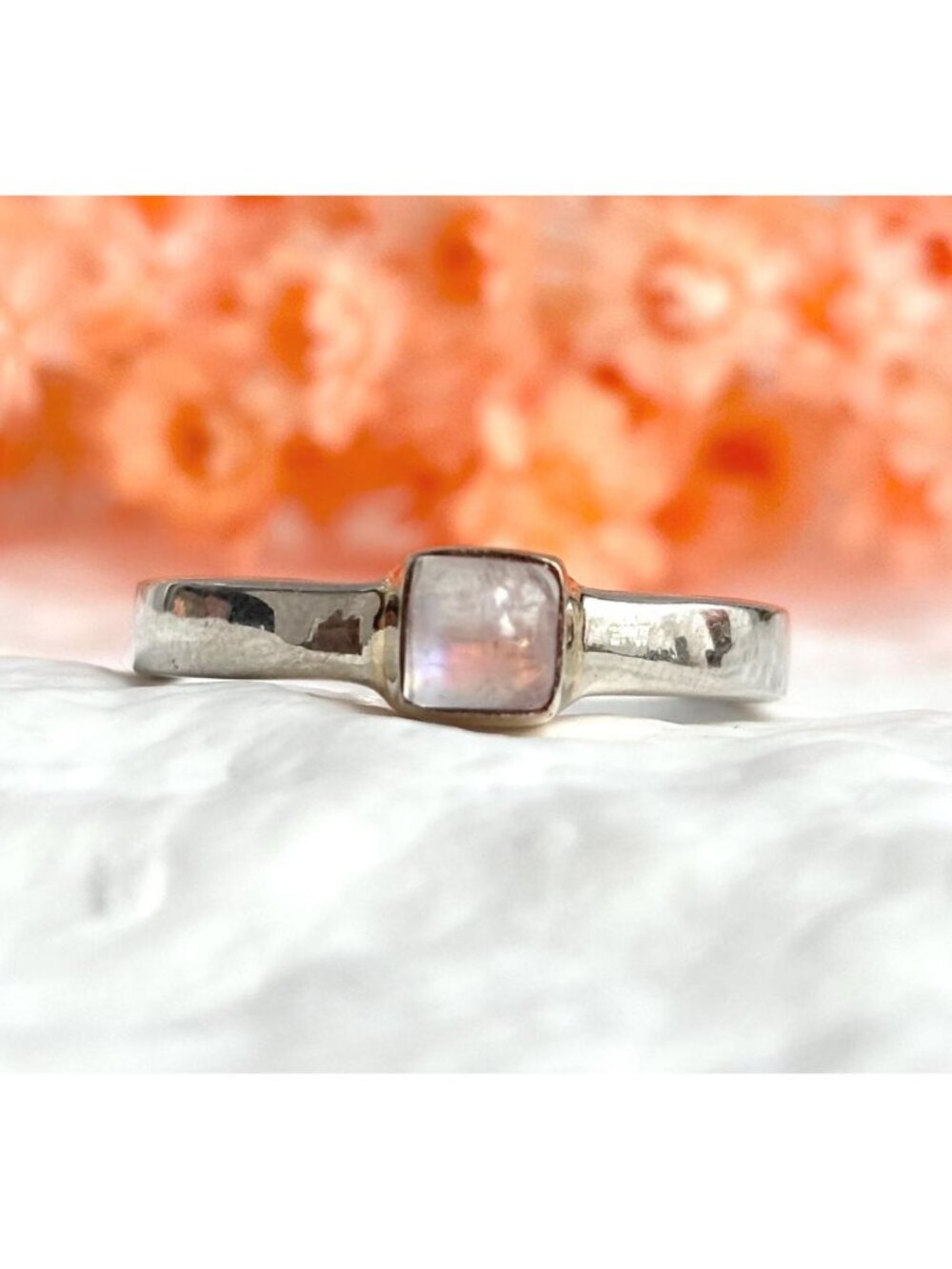 Iridescent Moonstone Modernist Sterling Silver 925 Vintage Ring - sz 10.75